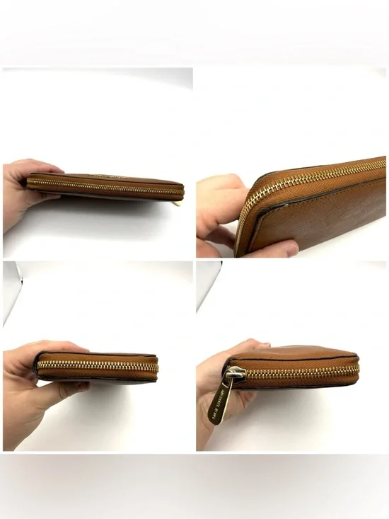 Michael Kors Jet Set Saffiano Zip Around Wallet Brown and Gold - Picture 11 of 14